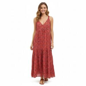 Joie Red Tiered Maxi Dress in Tea Rose NWT Size XL